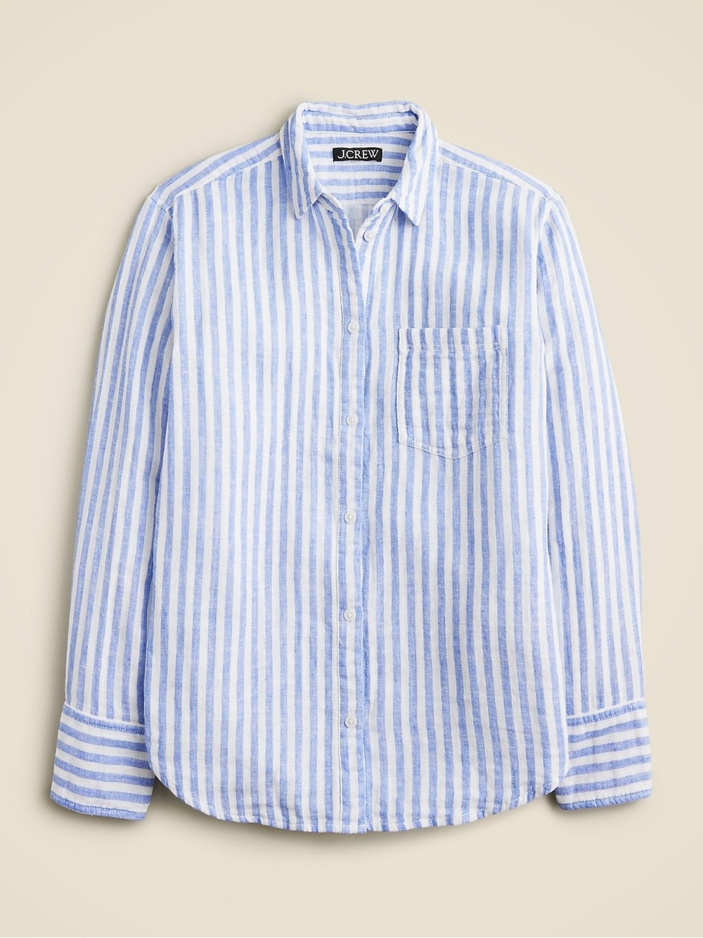 J. Crew Garçon classic shirt in striped cotton-linen blend gauze blue white 8